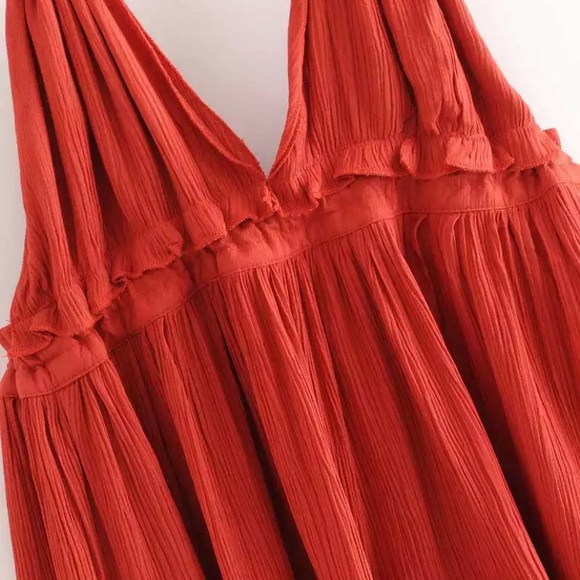 SOLD OUT Red Swiss Dot Ruffle Mesh Halter Mini Dress - Picture 4 of 6